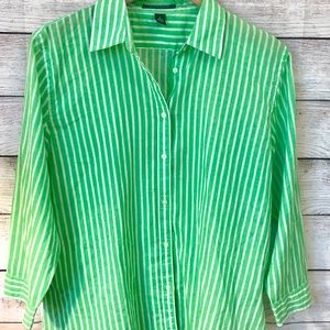 Green and white striped blouse